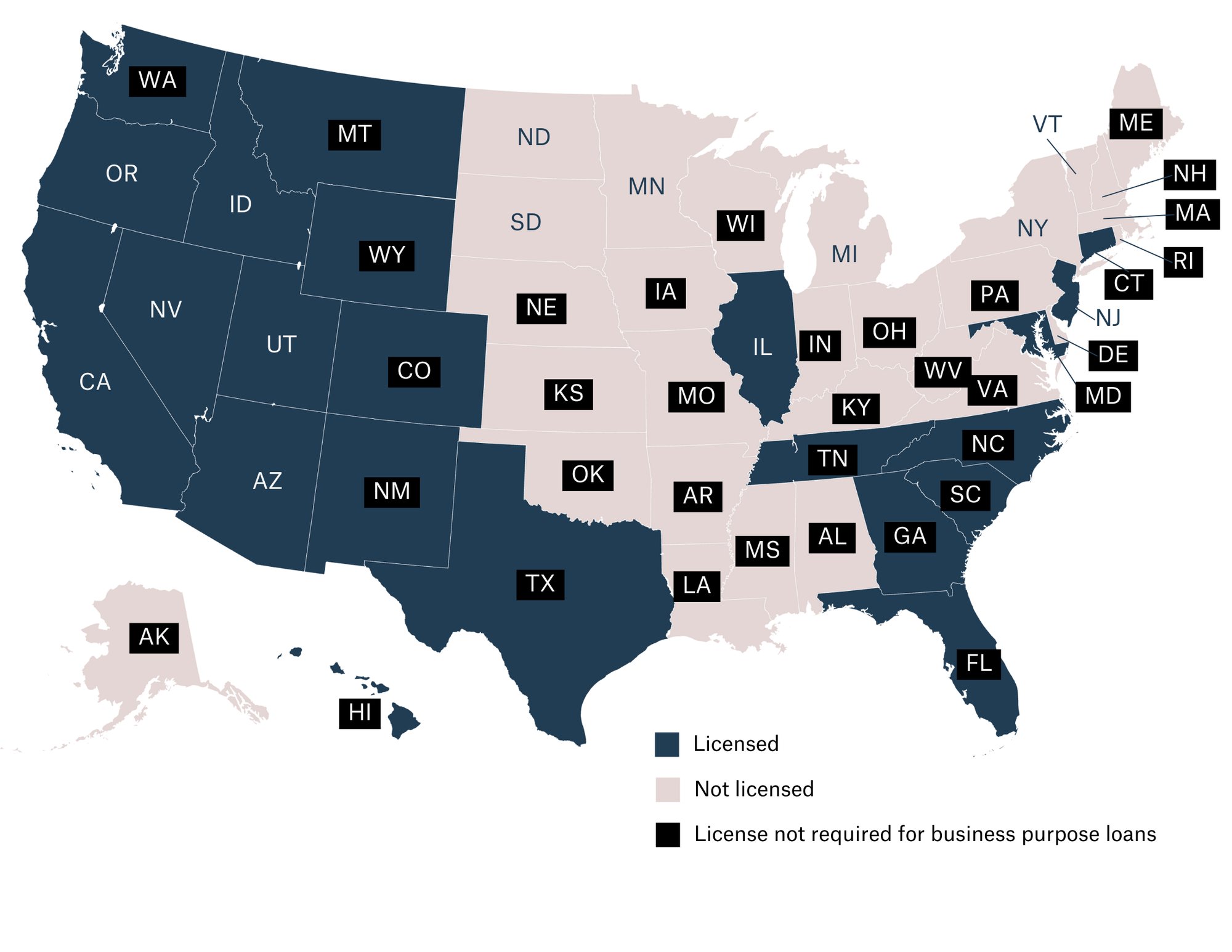 Map of FundLoans Licenses Map of FundLoans Licenses